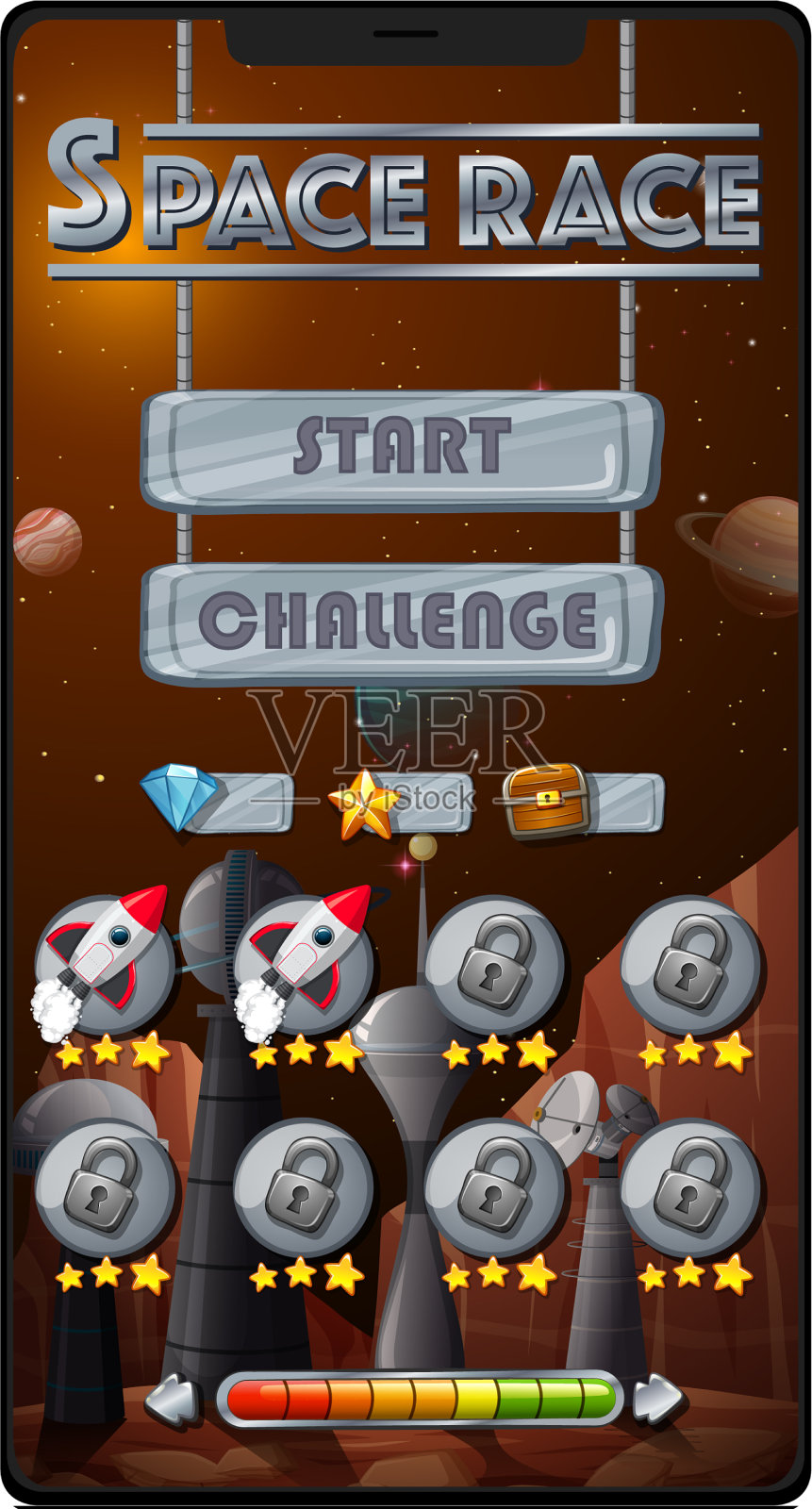 智能手机屏幕上的太空竞赛任务游戏插画图片素材