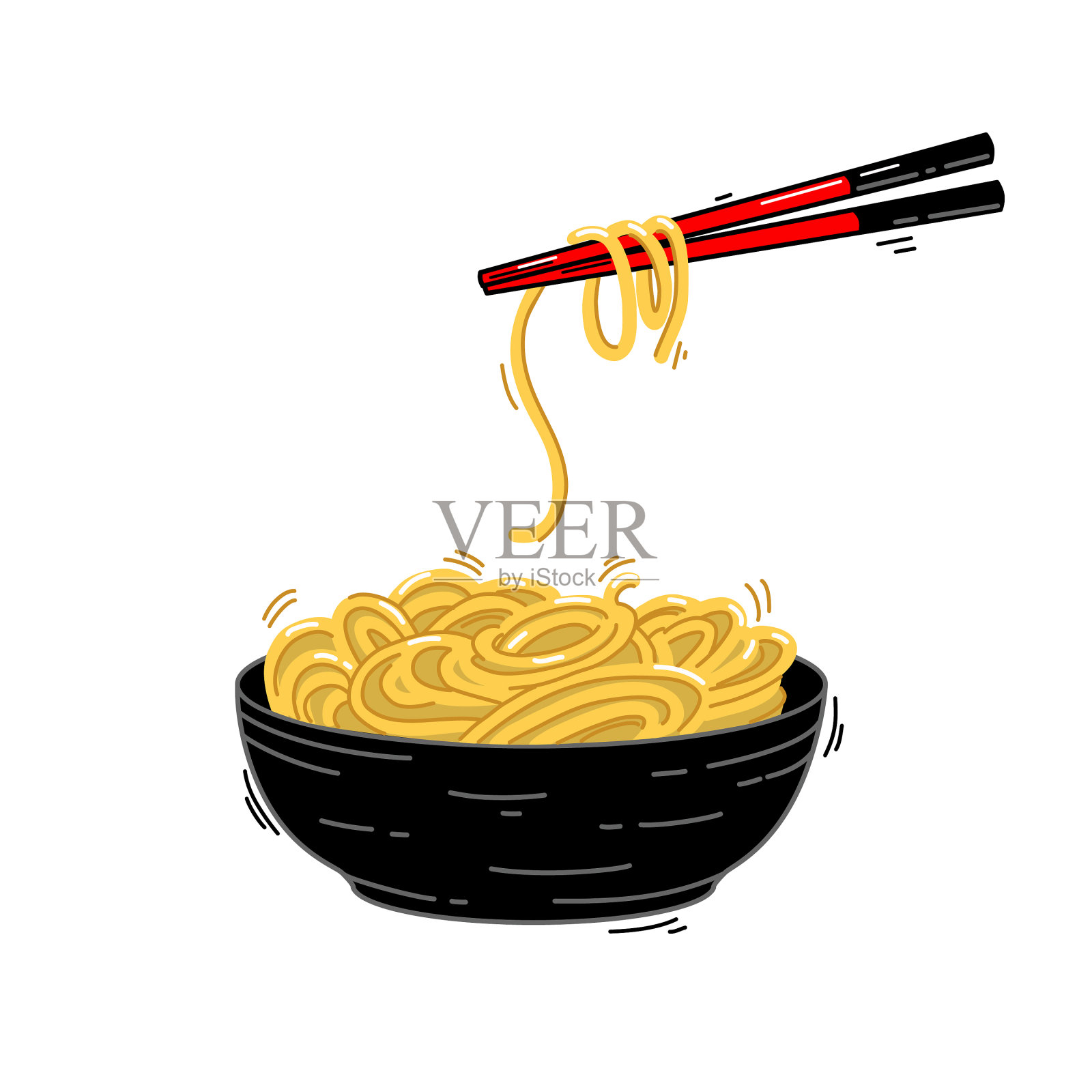 用筷子隔着东方面条插画图片素材