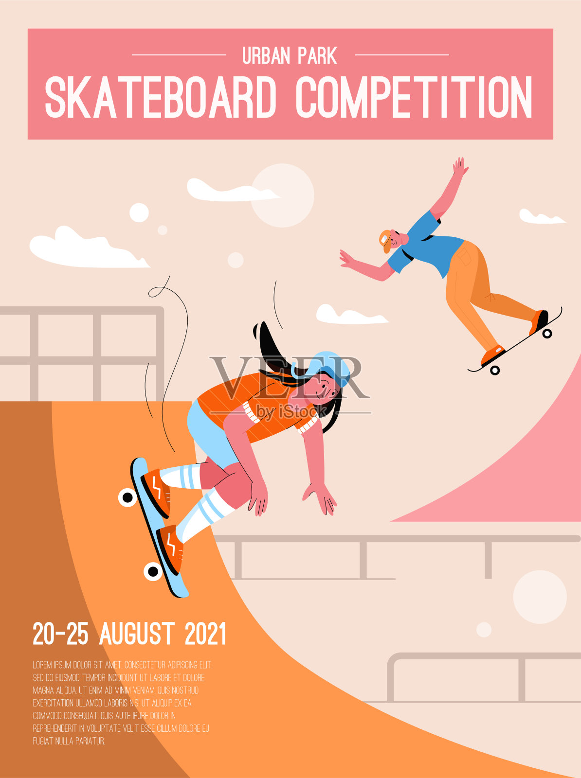 矢量海报的滑板比赛的概念插画图片素材