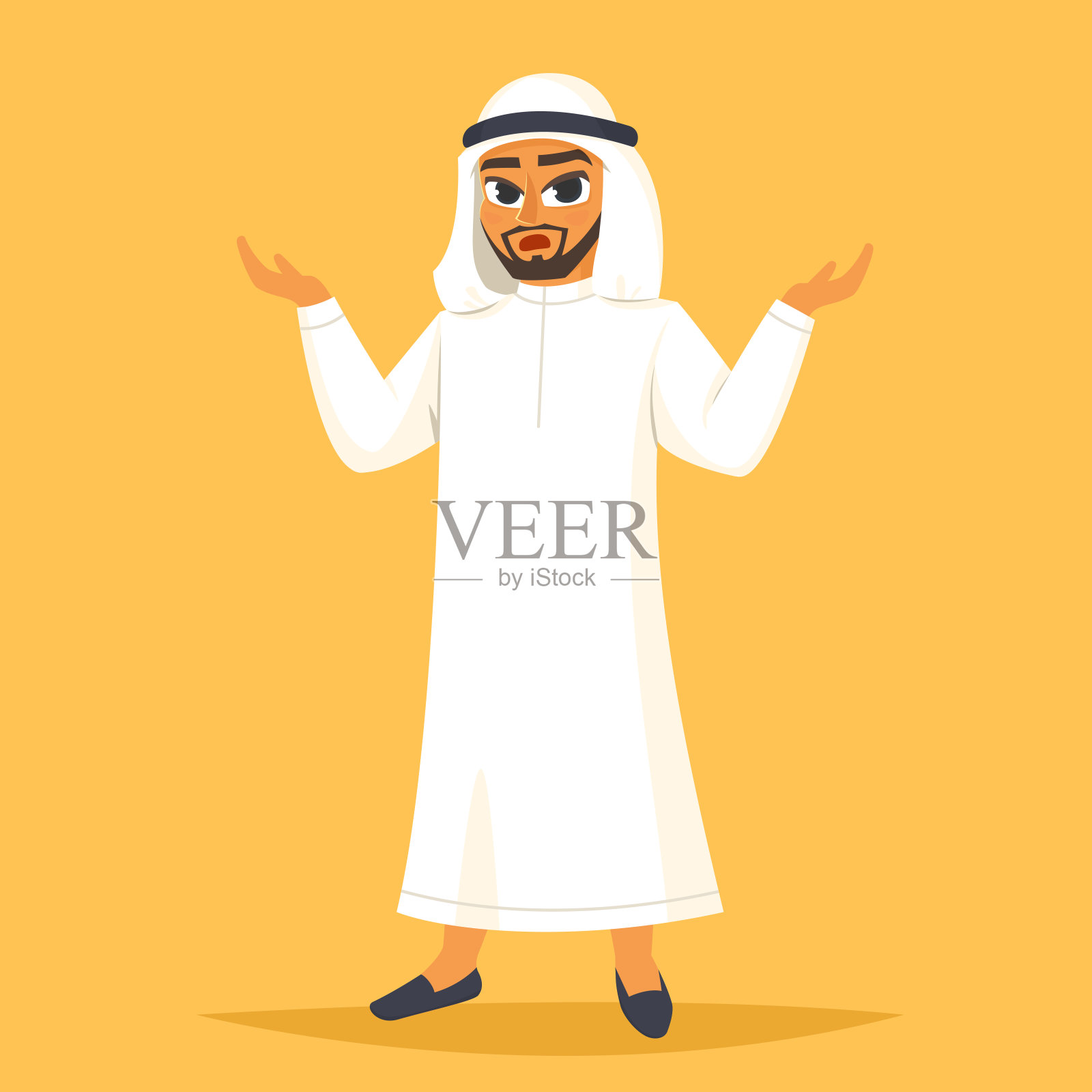 有吸引力的阿拉伯男子怀疑。矢量插图卡通风格插画图片素材