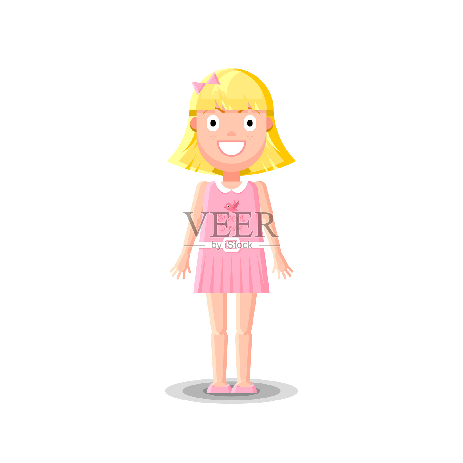 可爱的金发小女孩，穿着粉红色的裙子设计元素图片