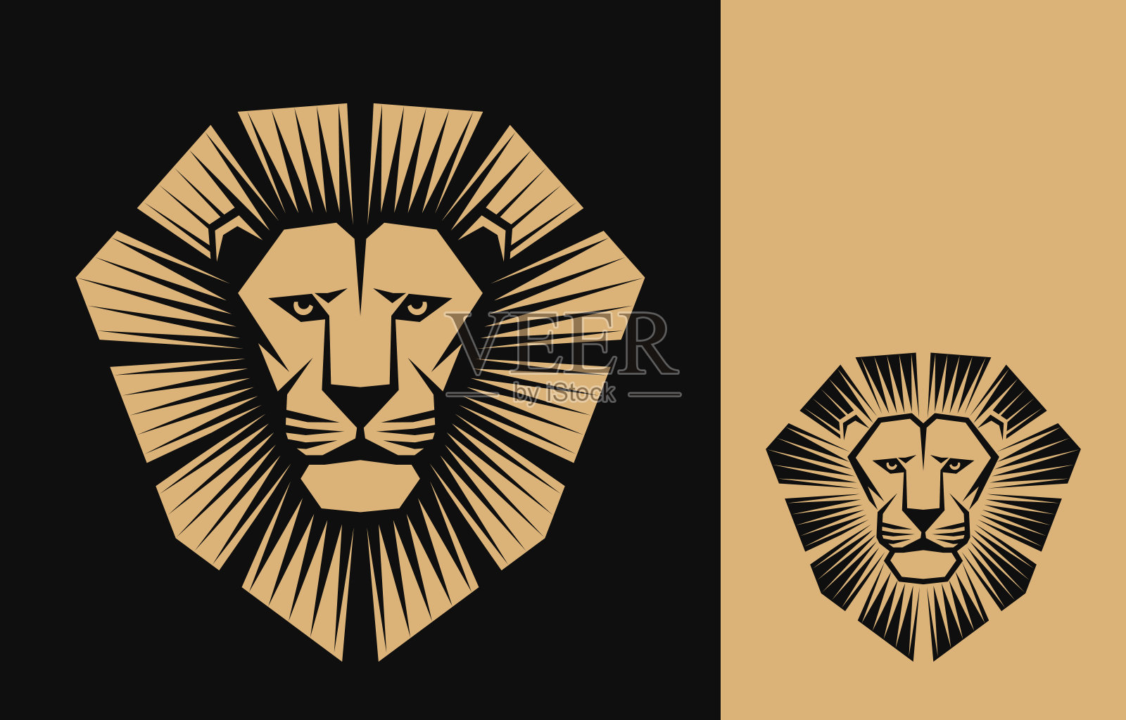 一种颜色的狮子头标志或图标。反演版本包括在内。插画图片素材