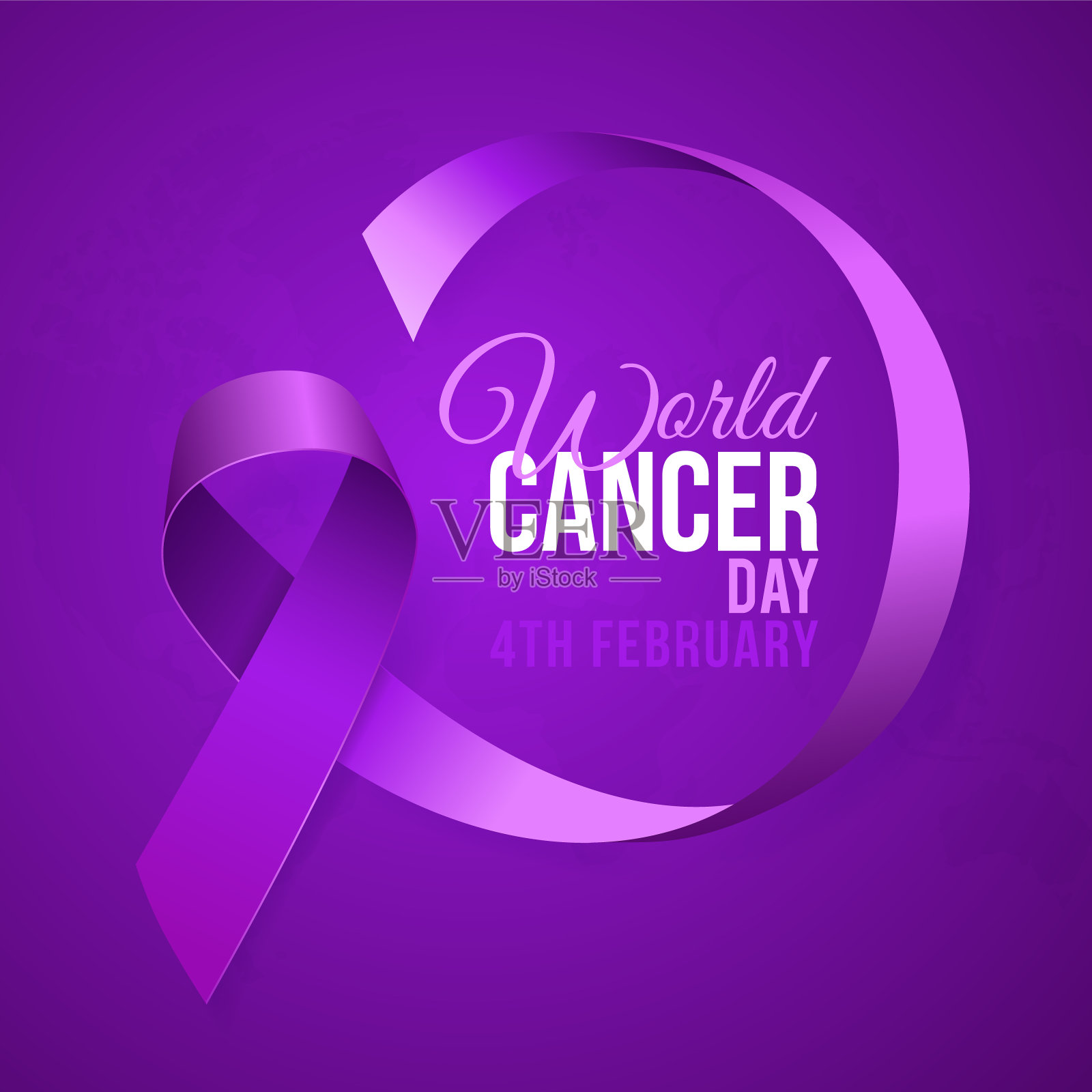高质量的世界癌症日背景与3D紫色丝带为您的设计。孤立的向量元素插画图片素材