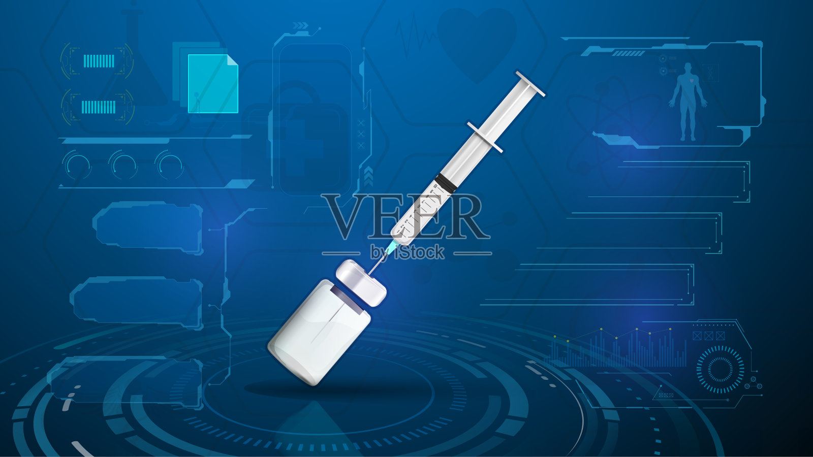 药品疫苗瓶和注射器的医疗疾病防护概念设计背景插画图片素材