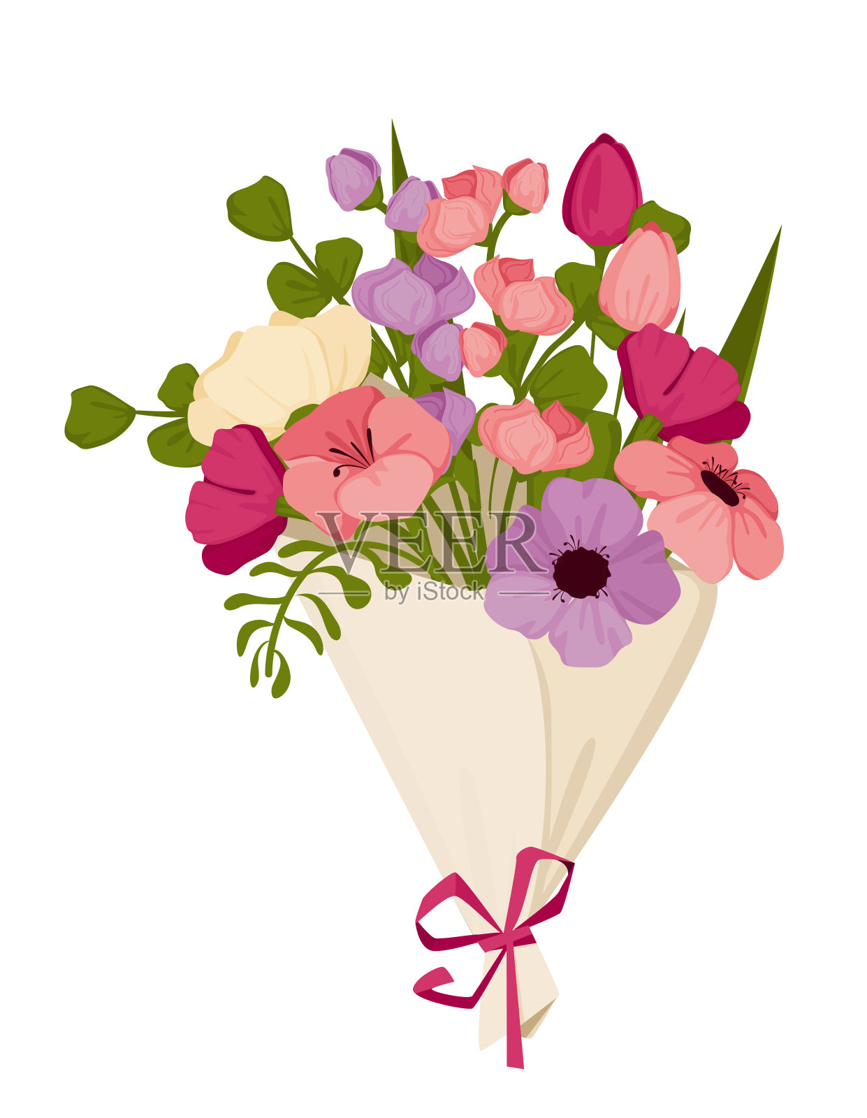 3月8日，国际妇女节，用郁金香等鲜花为母亲节准备的春天花束。向量设计元素图片