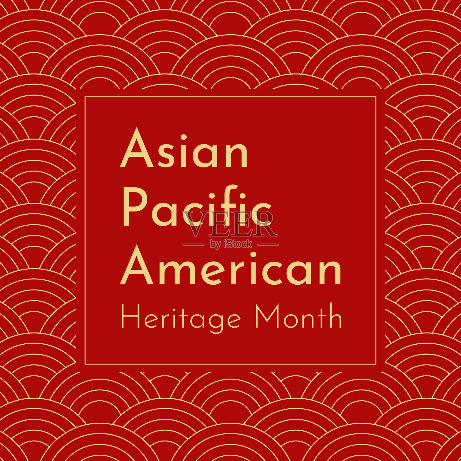 矢量插图与红色日本波浪背景。亚太裔美国人传统月。表彰他们的历史、文化和成就的活动。金框在中间插画图片素材