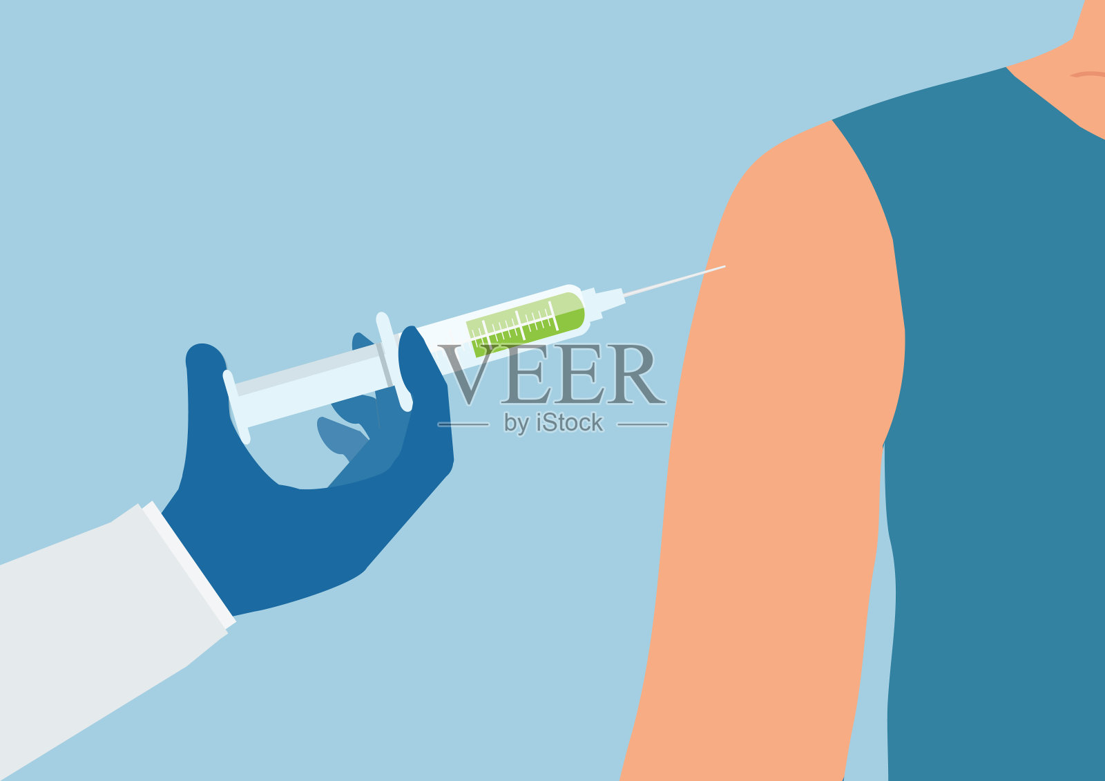 医生用注射器为病人注射疫苗。插画图片素材