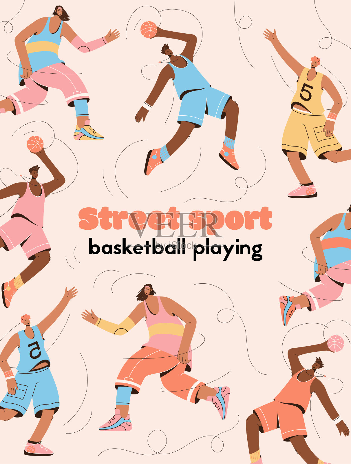街头运动和篮球打概念的矢量海报插画图片素材
