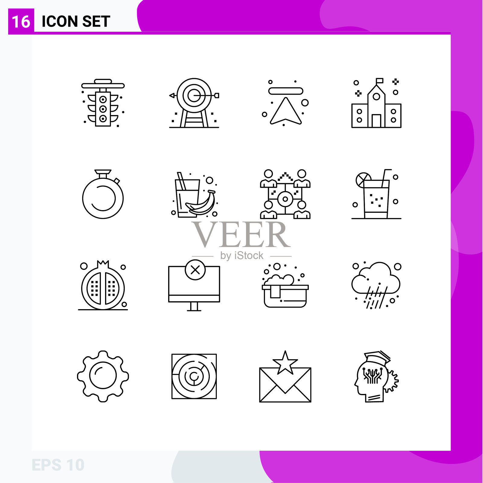 现代集16个轮廓和符号等图标素材