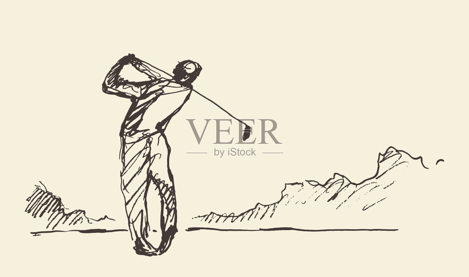 素描男子打高尔夫球矢量插图。插画图片素材