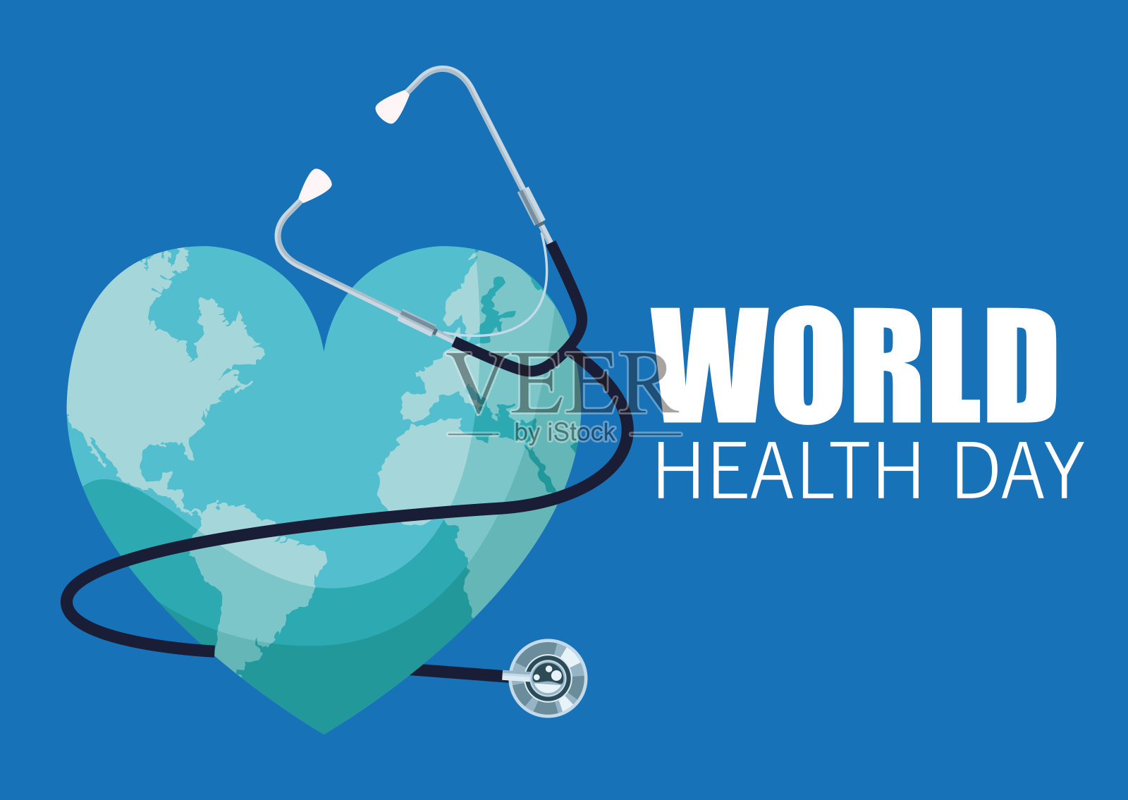 世界卫生日与地球心脏和听诊器插画图片素材
