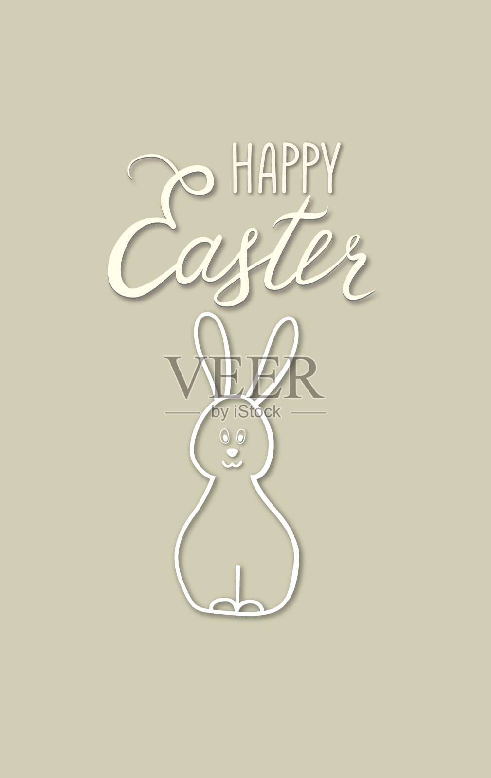 复活节贺卡快乐。春假背景与兔子兔子和手写字母复活节快乐的复古背景。插画图片素材