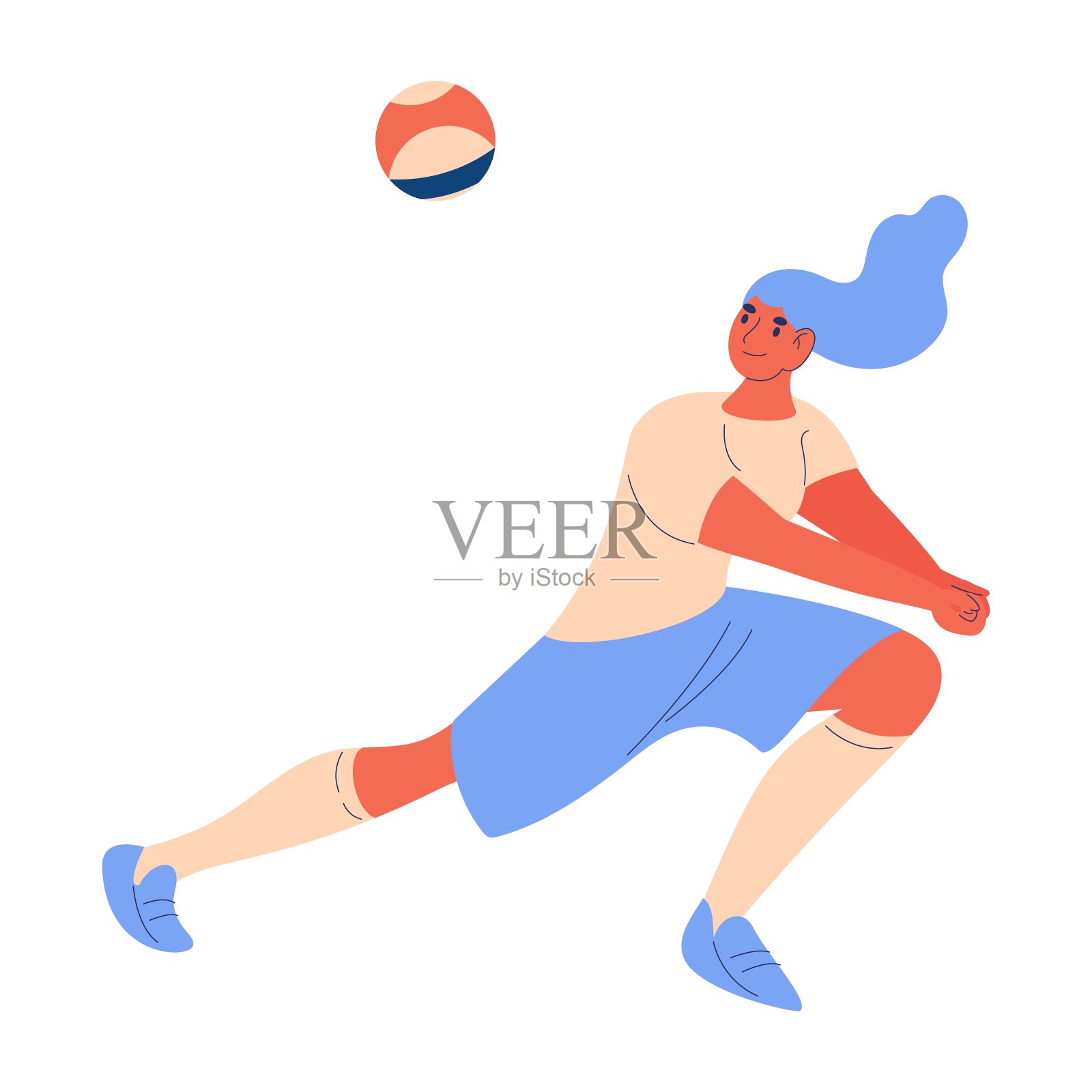 年轻女子在打排球。概念卡通人物孤立在白色插画图片素材