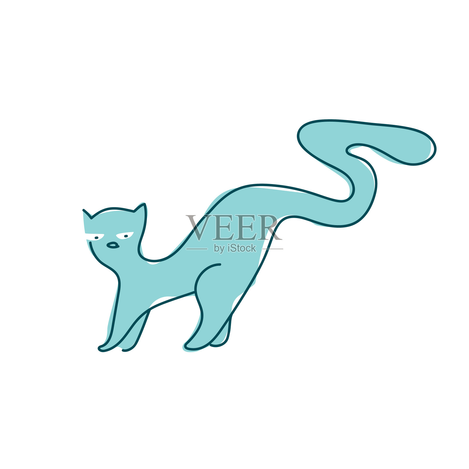 一条长尾巴的猫的线条艺术插图设计元素图片