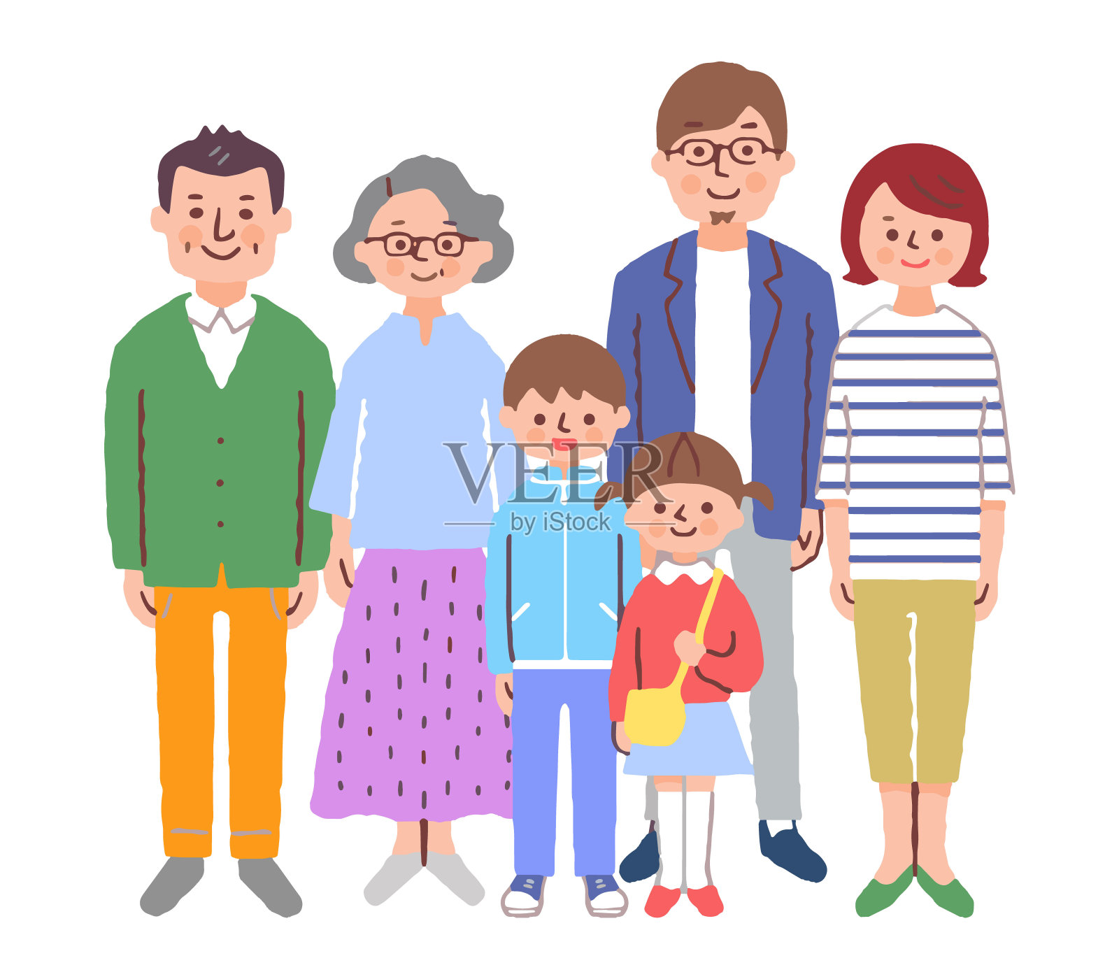 第三代家庭的插图，6人插画图片素材