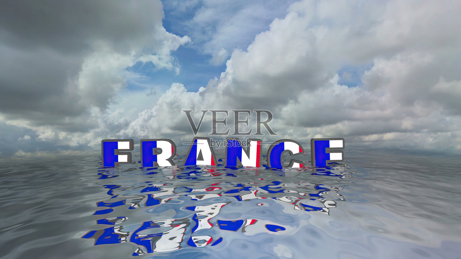 法国3d插图文本水上漂浮度假概念照片摄影图片