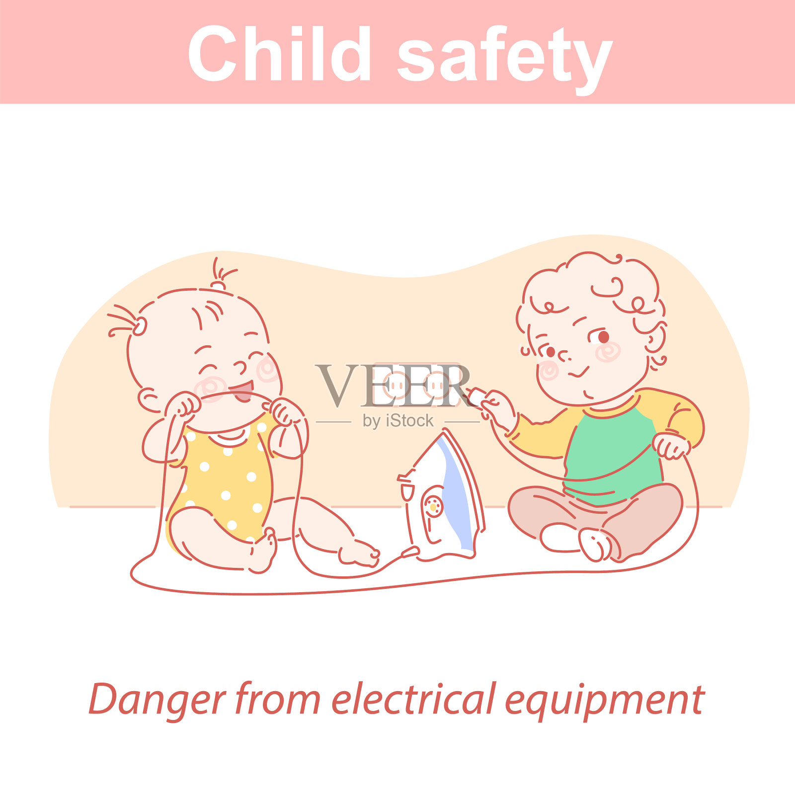 安全两个孩子和危险在家插画图片素材