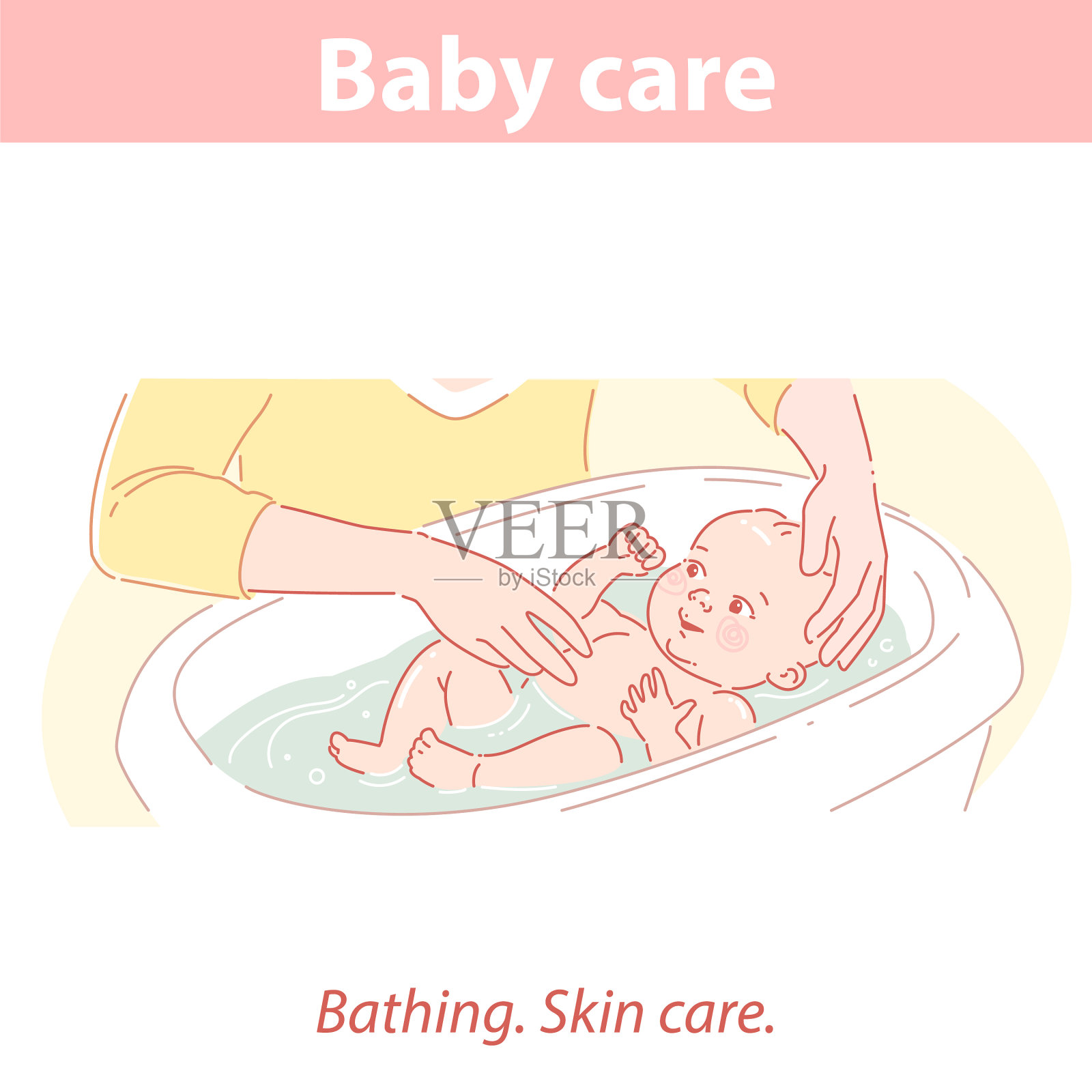 可爱的小男孩或女孩正在洗澡插画图片素材