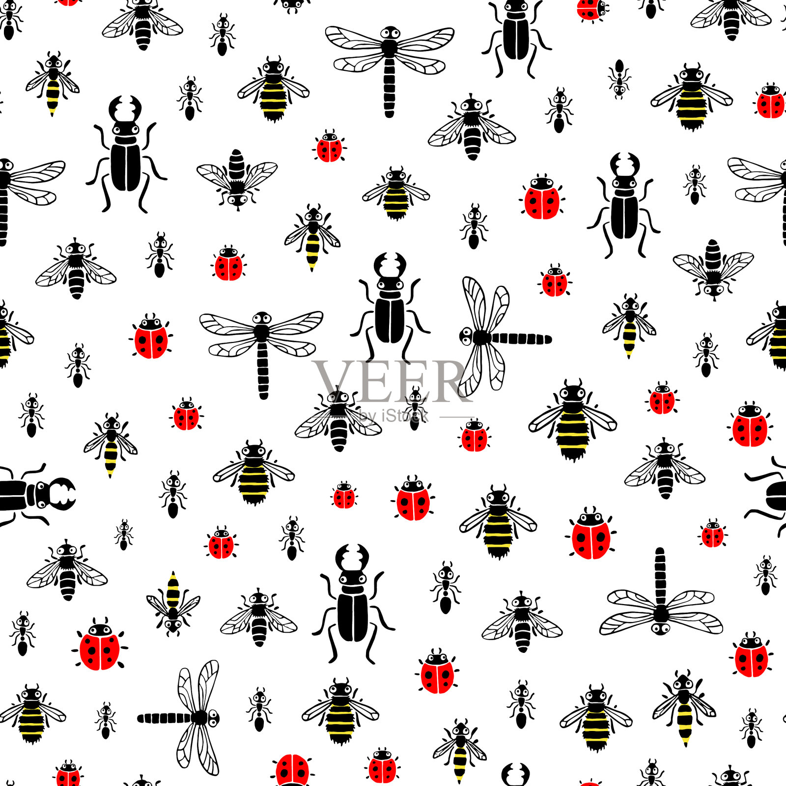 无缝图案与有趣的昆虫插画图片素材