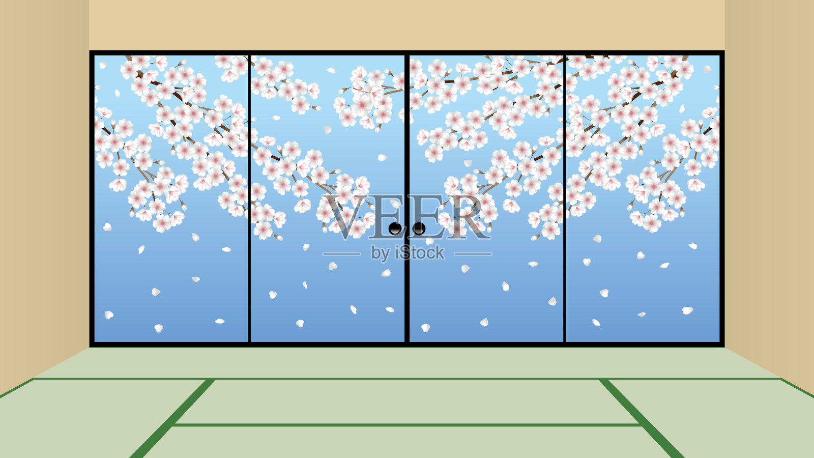 Fusuma(日本推拉门)插图。日式室内插画。插画图片素材