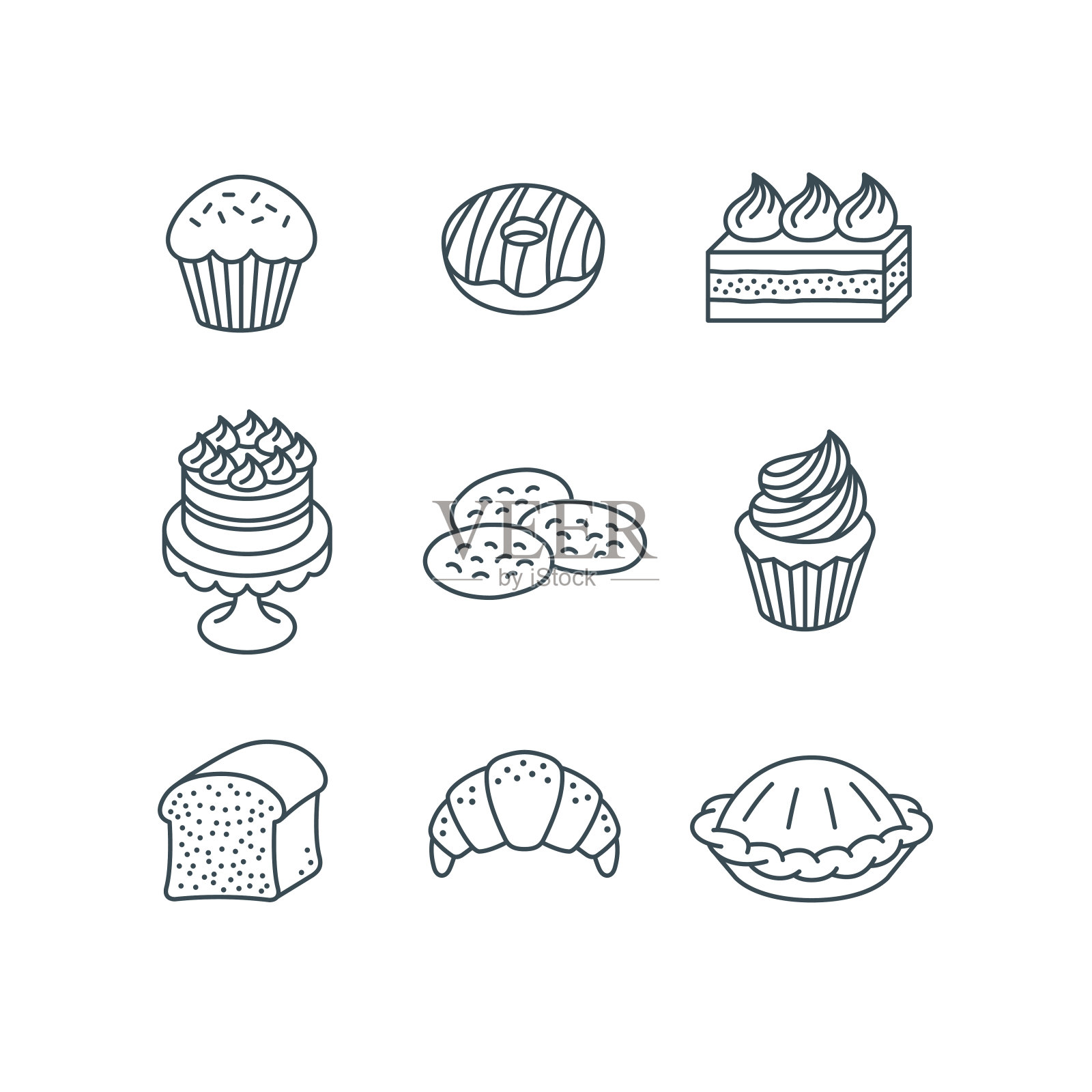 不同的甜糕点物品简单的线性图标图标素材