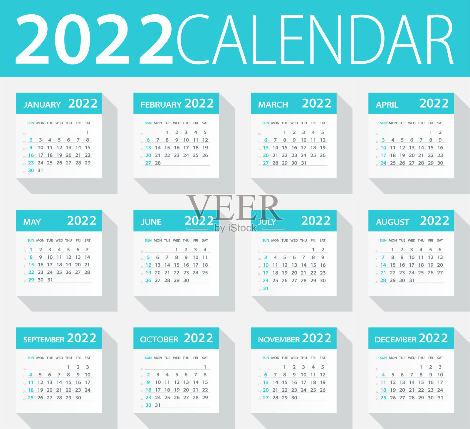 2022年日历绿叶集-矢量插图设计模板素材
