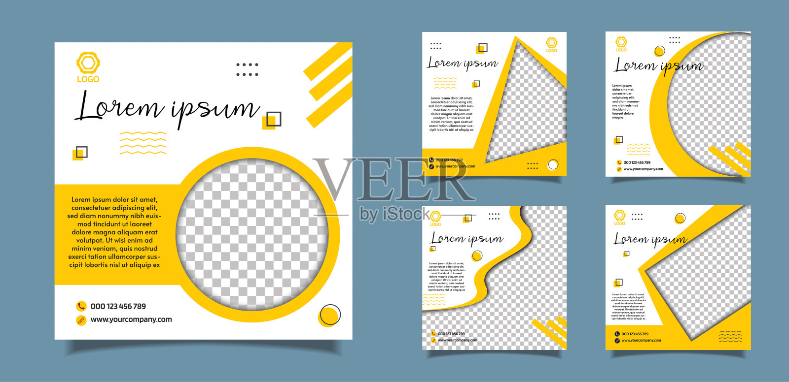 可编辑设置黄色和白色社交媒体促销后的方形横幅模板设计模板素材