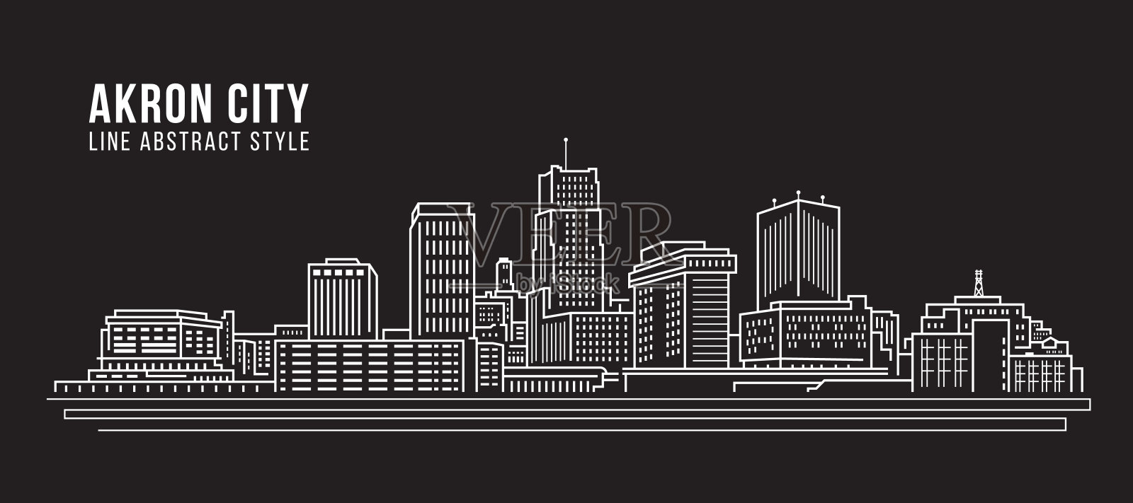 城市景观建筑线条艺术矢量插图设计-阿克伦城市插画图片素材