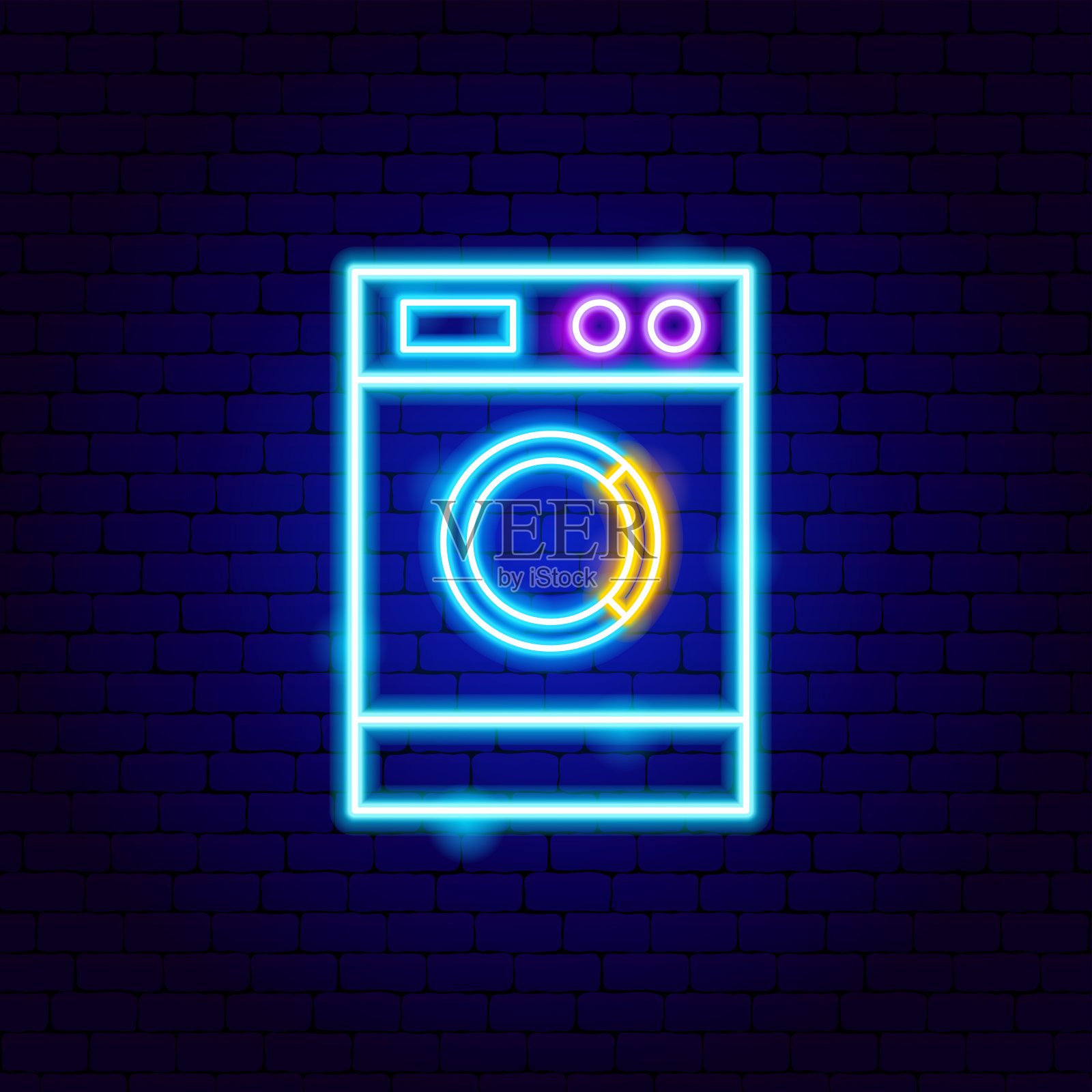 洗衣机霓虹灯插画图片素材