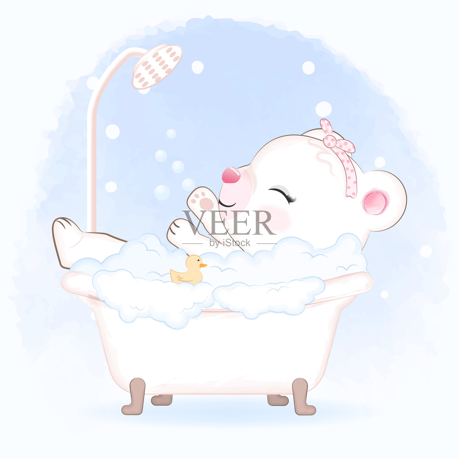 可爱的小熊在浴缸里洗澡插画图片素材