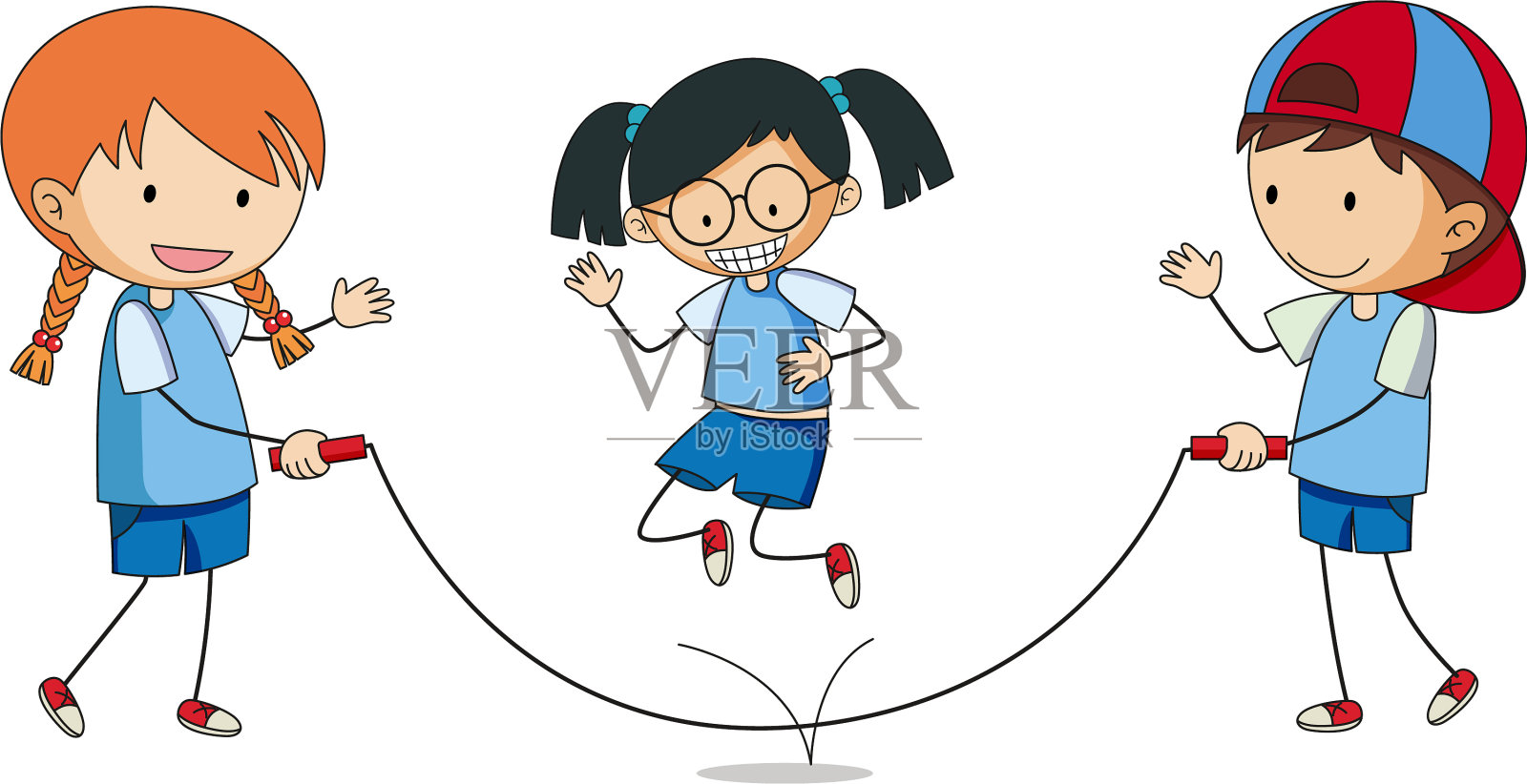 卡通低年级运动会跳绳人物素材(卡通人物跳绳图片) - PSD素材网