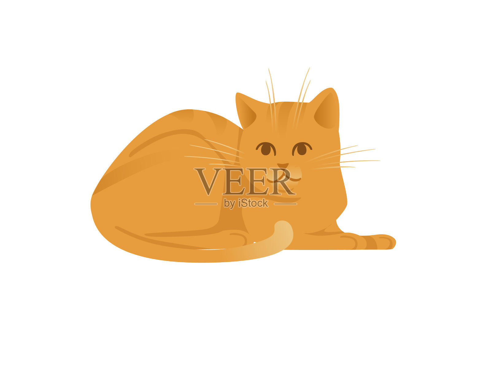 可爱的卡通动物设计红条纹家猫可爱的动物平面矢量插图插画图片素材