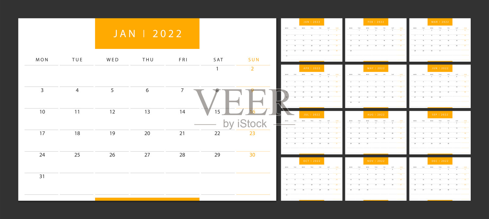 日历2022周周一开始公司设计规划模板。设计模板素材
