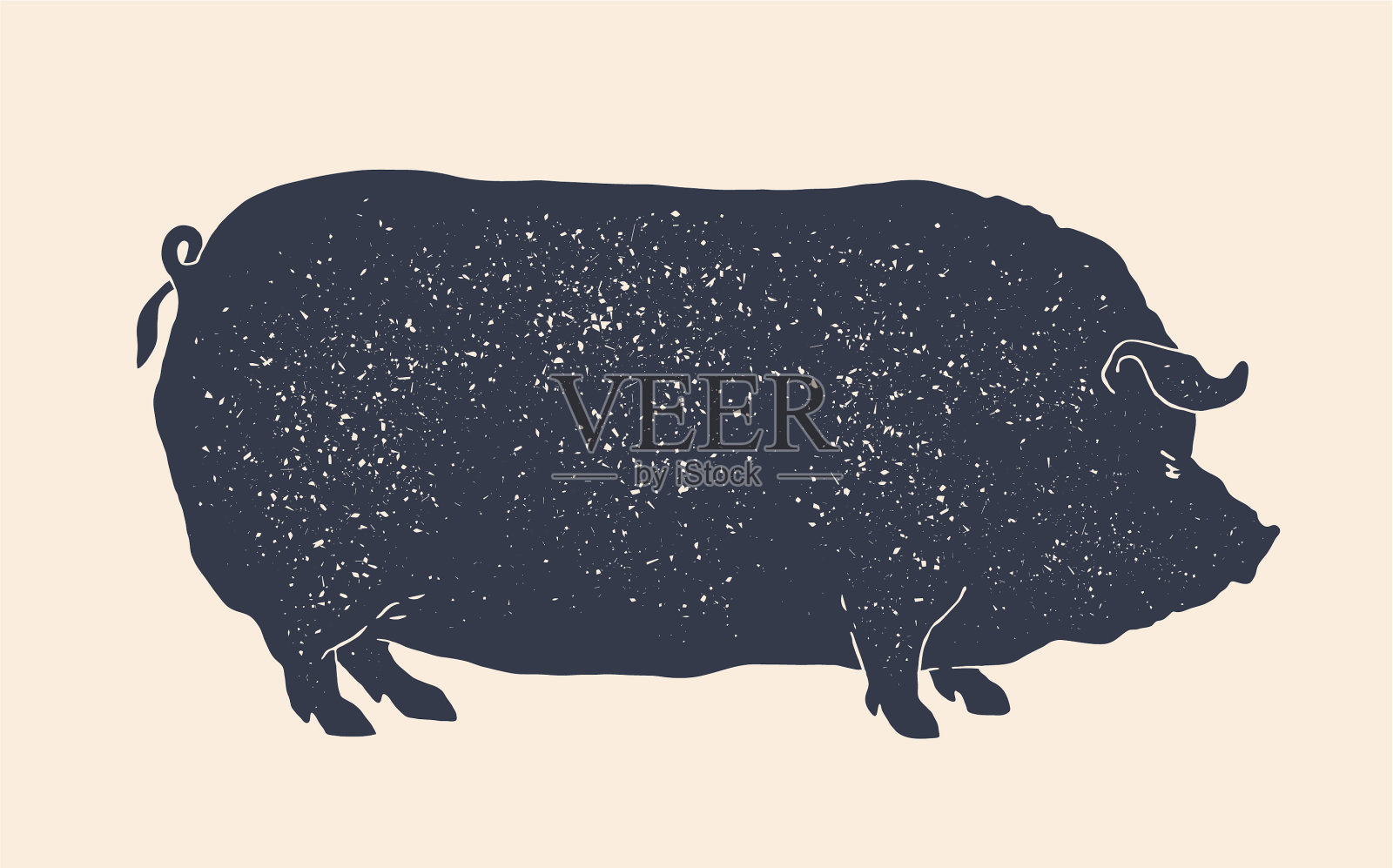 猪猪复古印花剪影猪插画图片素材