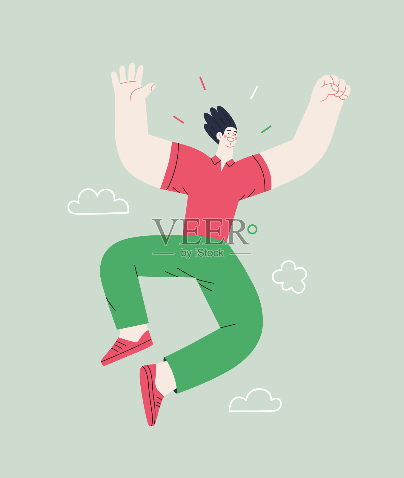 幸福-幸福的人在空中跳跃插画图片素材