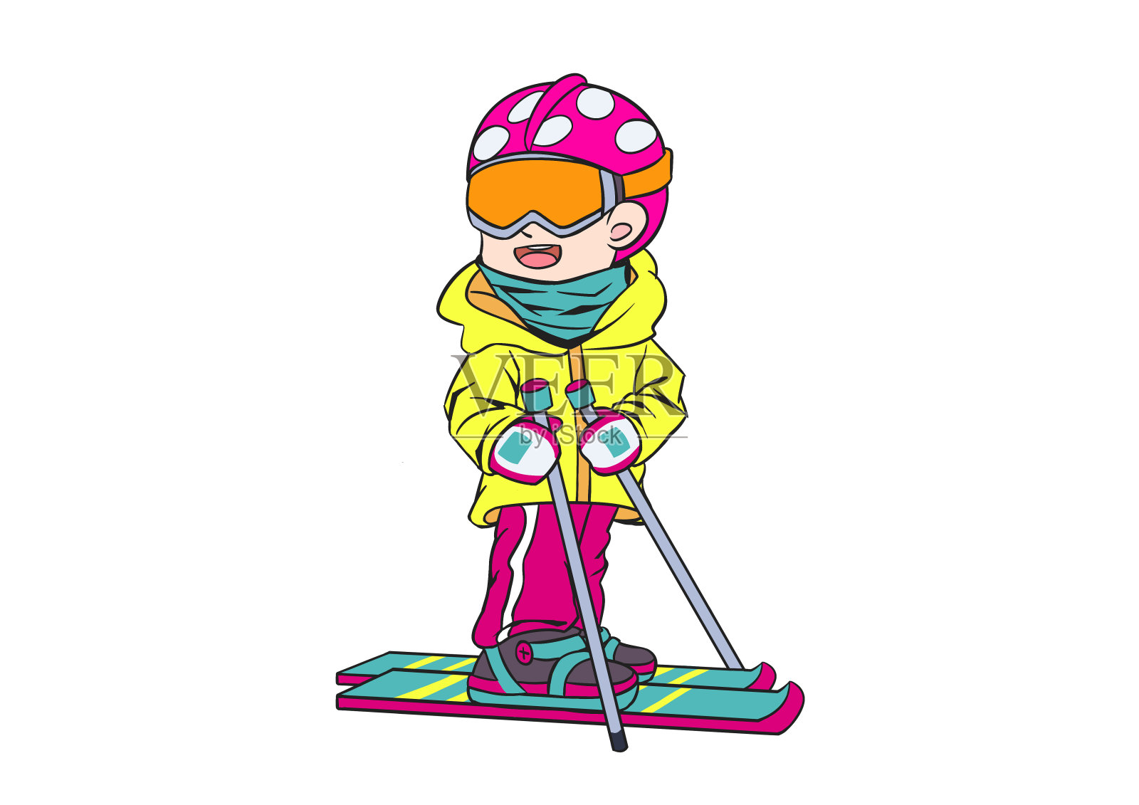 卡通带护目镜滑雪的男孩插画设计元素图片