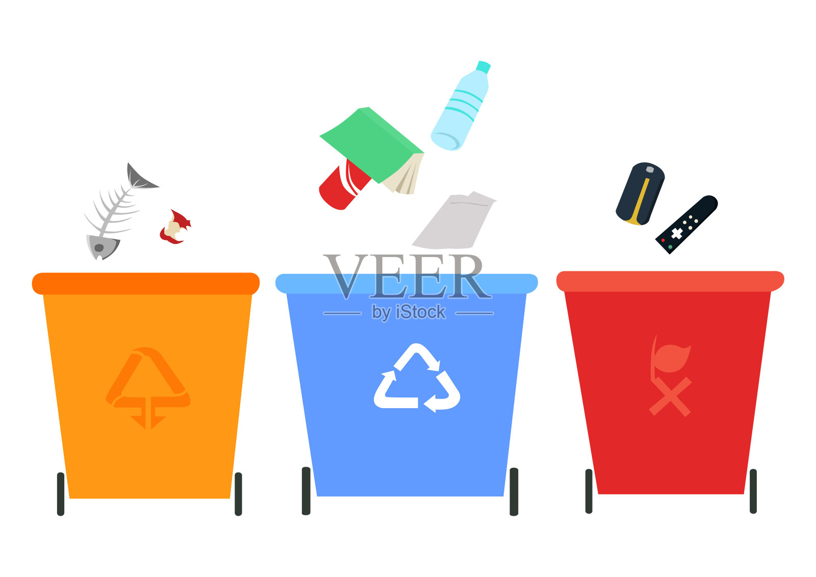 卡通垃圾分类知识垃圾桶素材插画设计元素图片