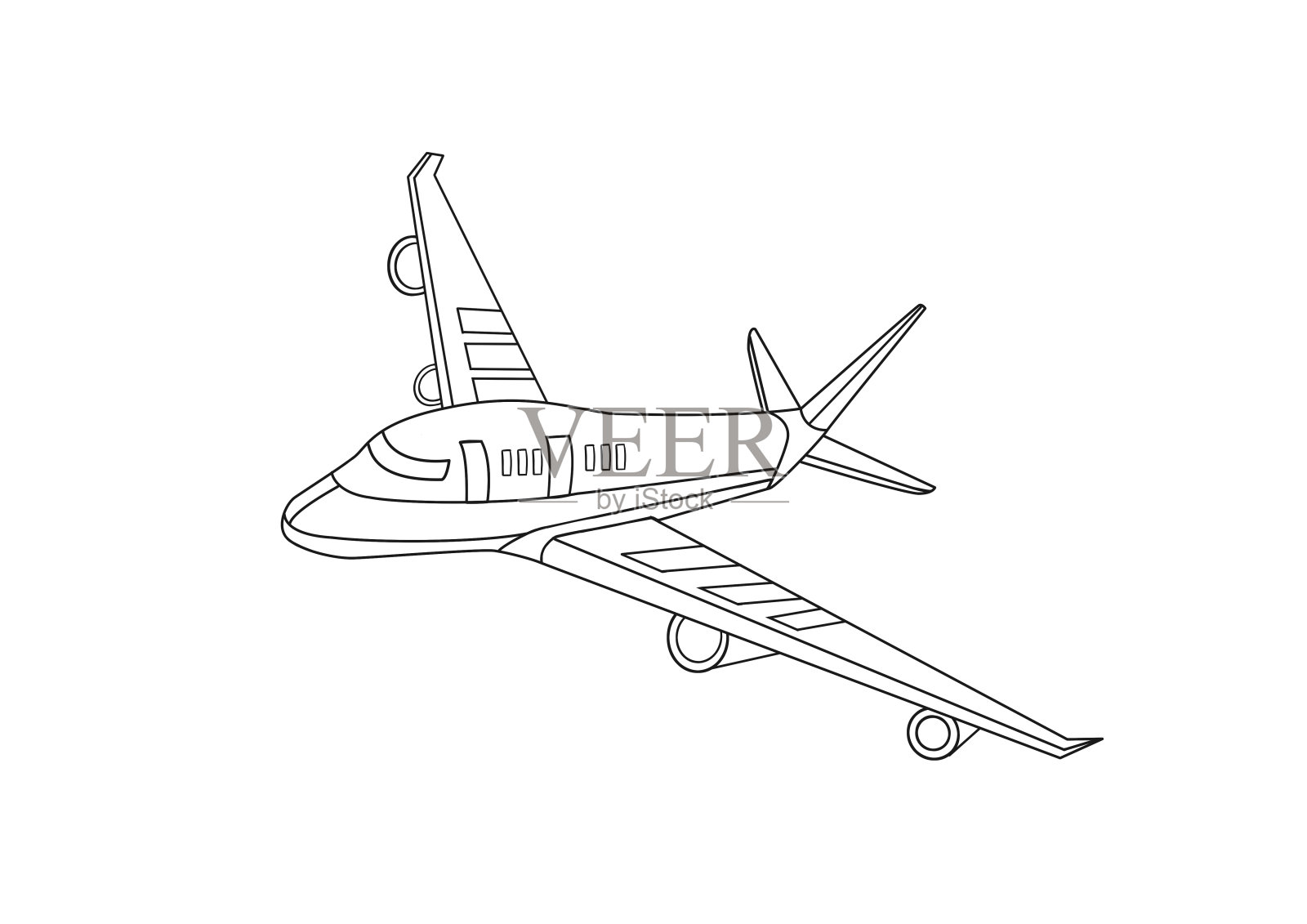 手绘扁平卡通风格飞机线稿插画设计元素图片