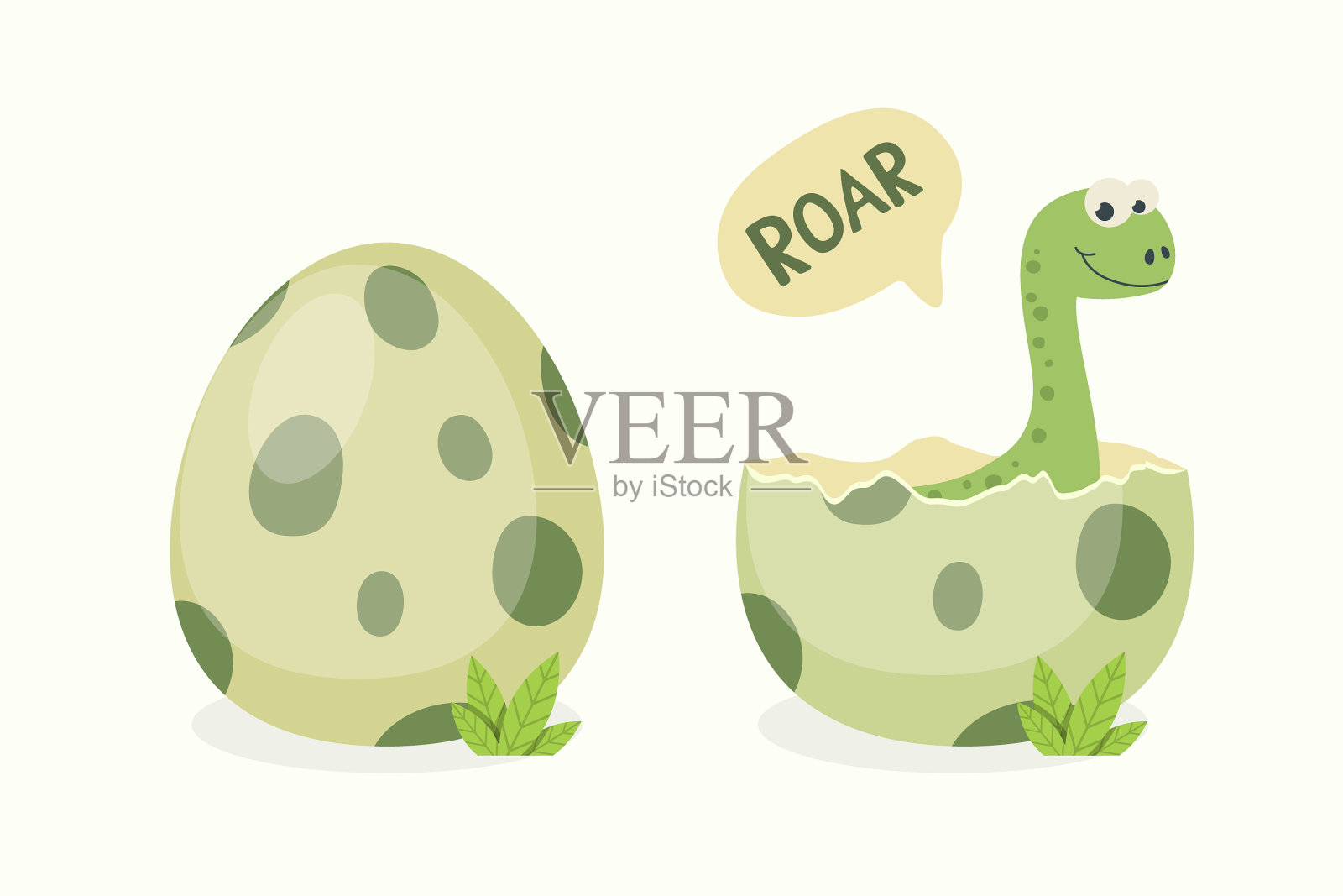 小恐龙孵出小恐龙宝宝插画图片素材