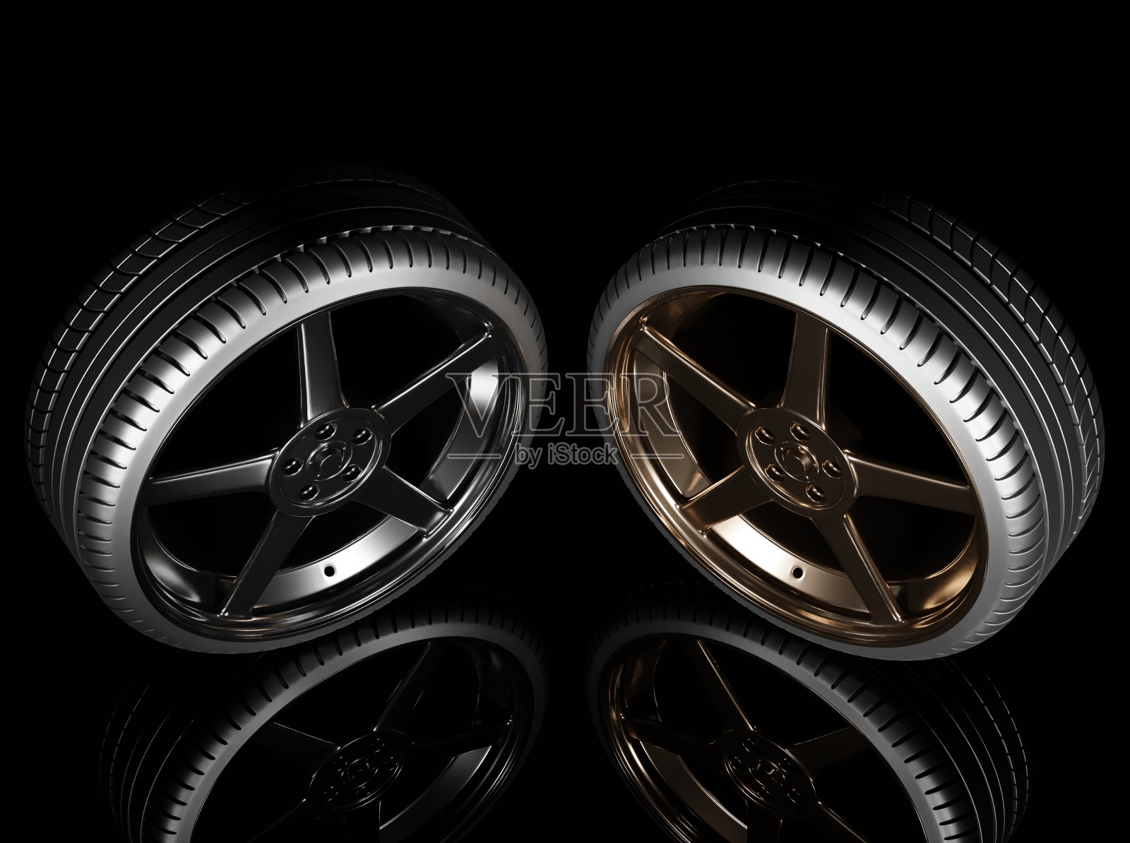 运动轮辋与轮胎在一个黑色照片摄影图片