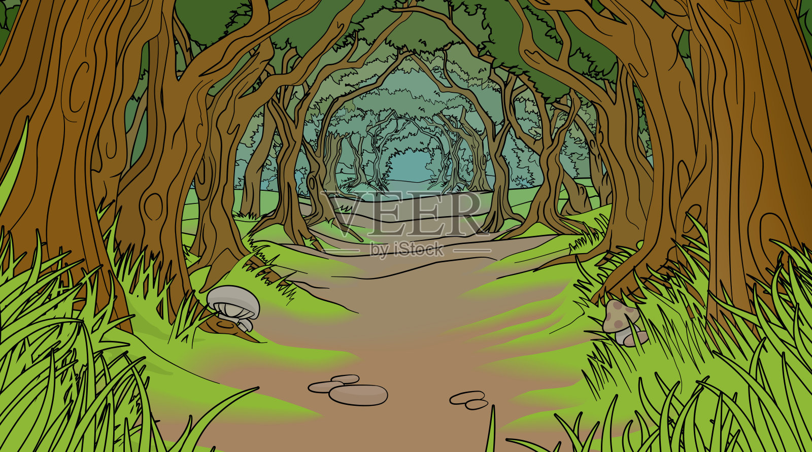 林地森林背景树木景观场景插画图片素材