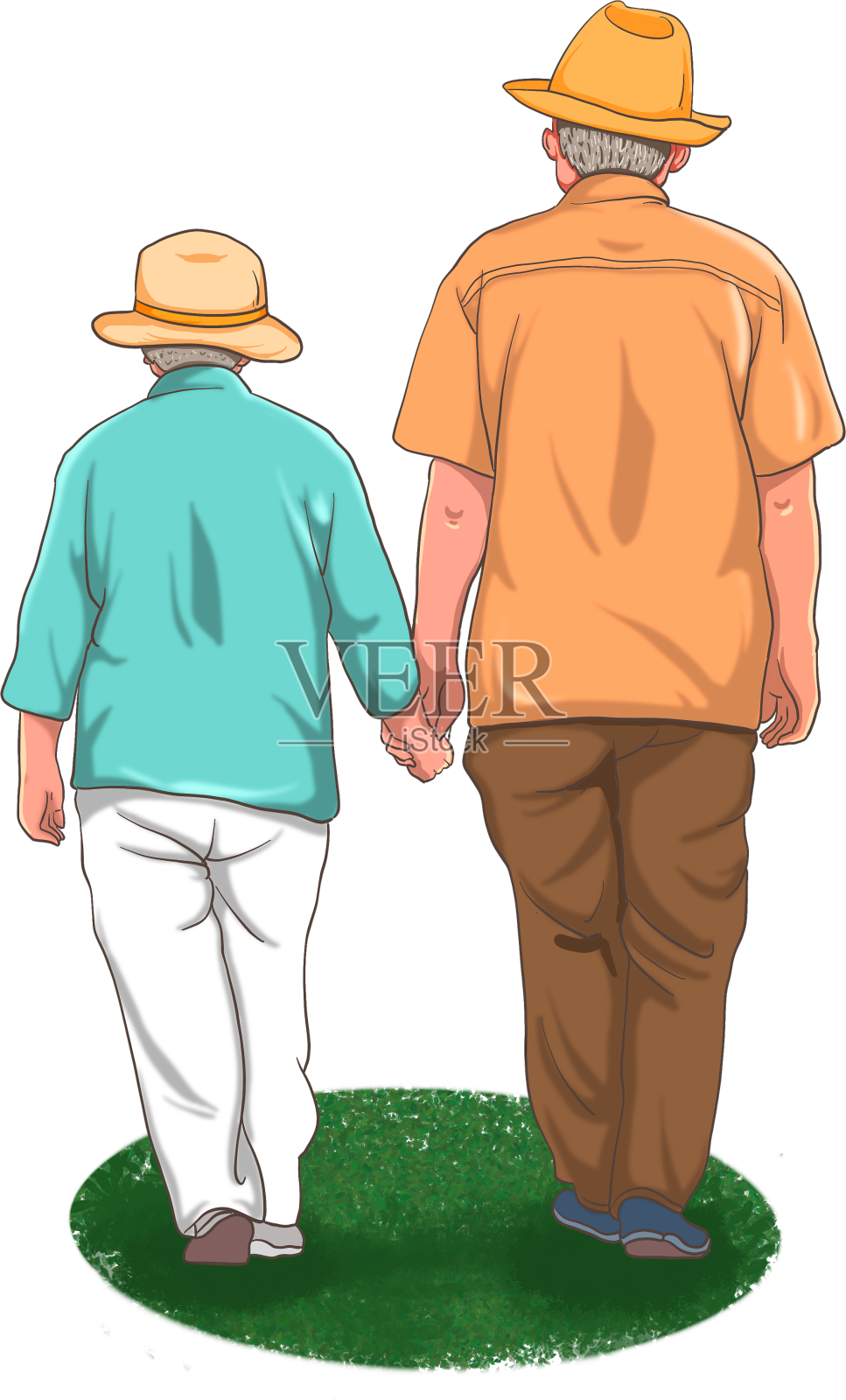 温馨老夫妻牵手散步背影设计元素图片