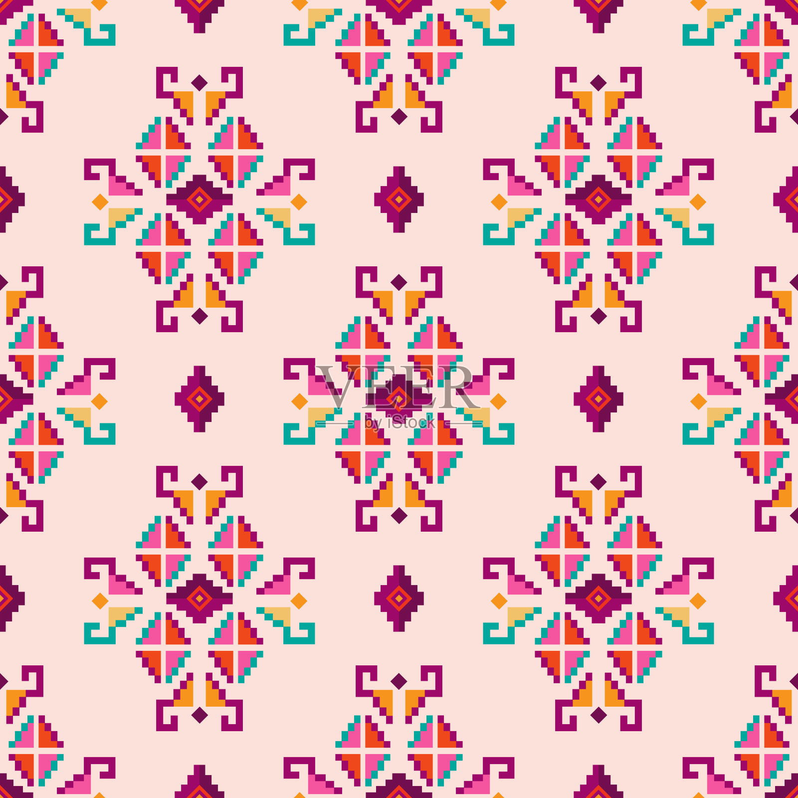 五颜六色的令人敬畏的部落波西米亚墨西哥几何印花。摘要无缝阿兹特克，玛雅图案。种族潮人背景，印度拉丁血统。背景图片素材