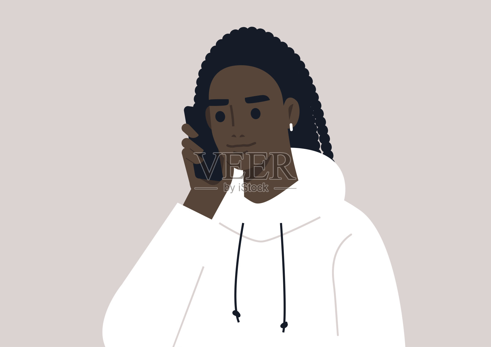 一个年轻的黑人女性角色在电话里说话，一种千禧一代的生活方式插画图片素材