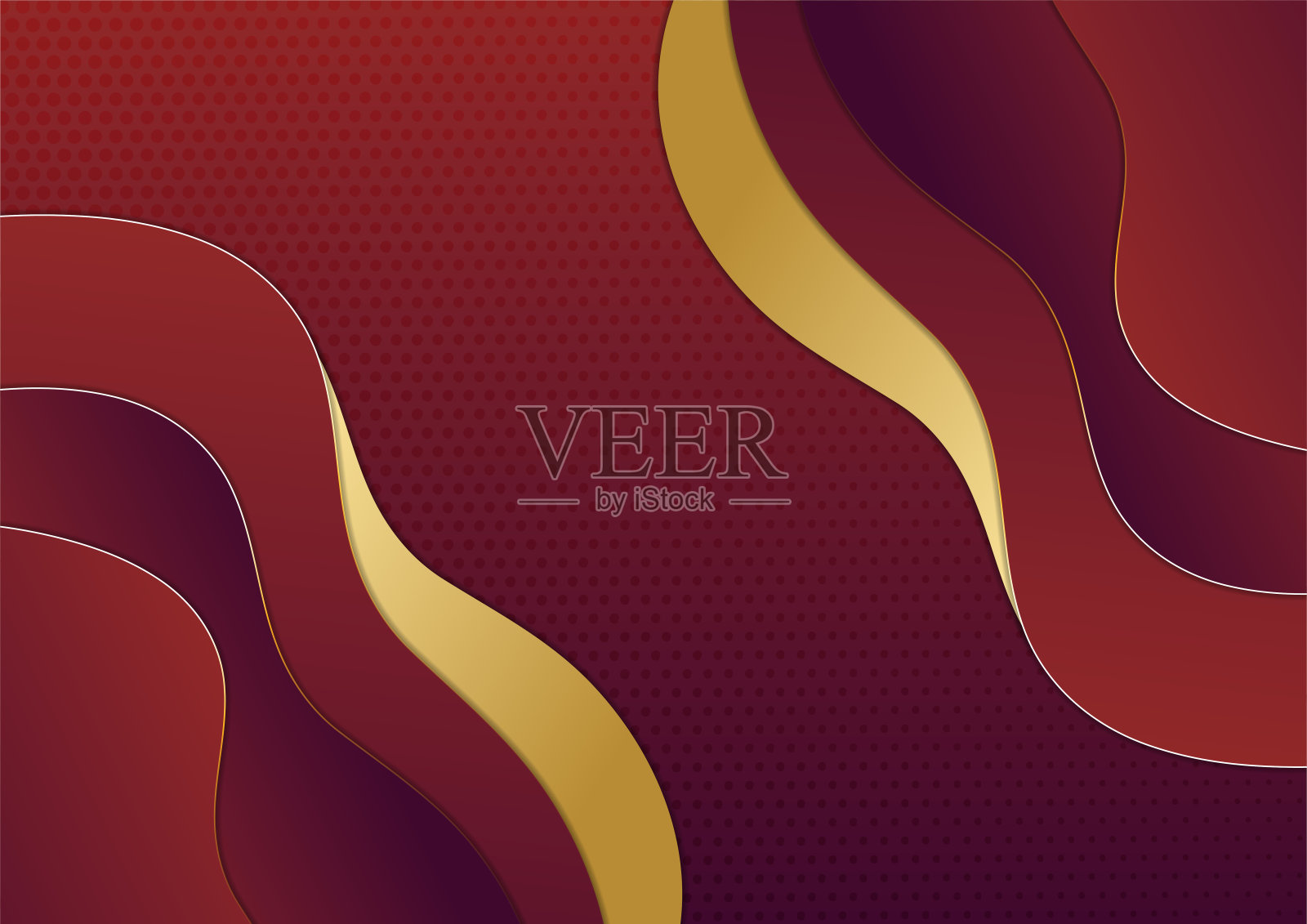 抽象的红色奢华背景配上金色线条，剪纸风格3d。矢量插图。插画图片素材