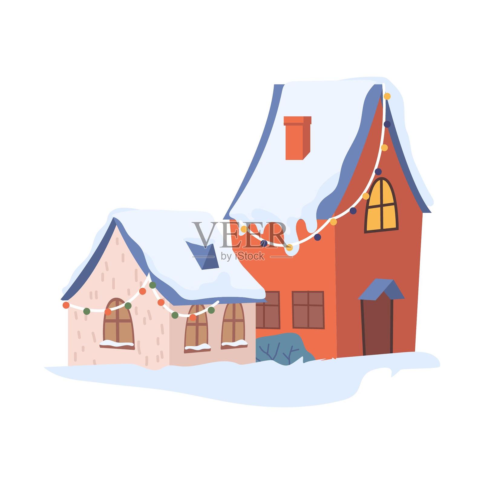 圣诞节平安夜冬天大雪寒冷屋外雪景卡通扁平元素设计元素图片
