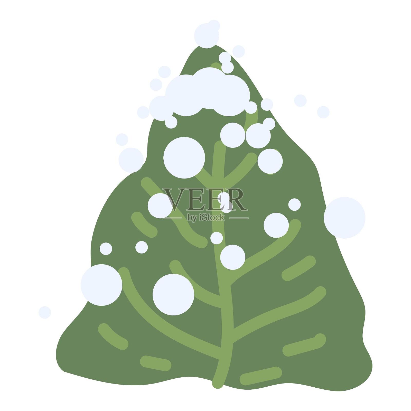 圣诞节下雪雪景圣诞树树绿色卡通扁平元素设计元素图片