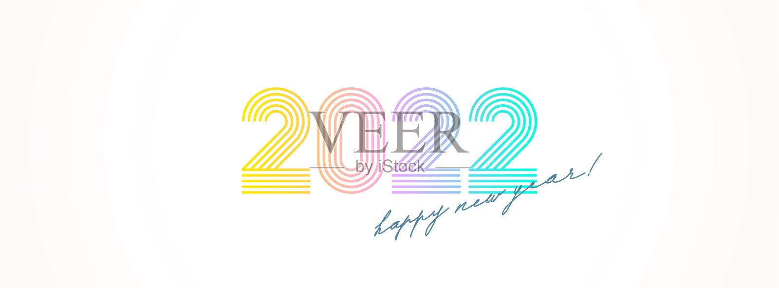 彩色2022年新年标志与书法节日问候在白色的背景。设计贺卡，请柬，日历等。插画图片素材