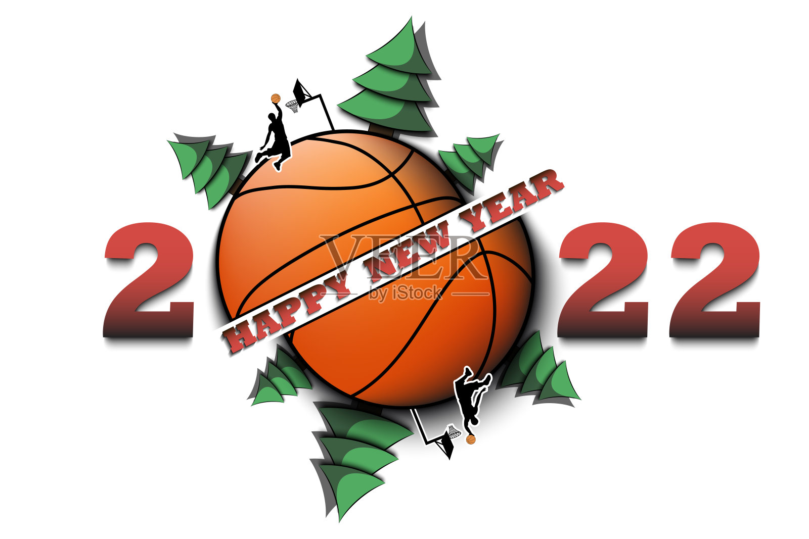 2022年新年快乐，篮球插画图片素材