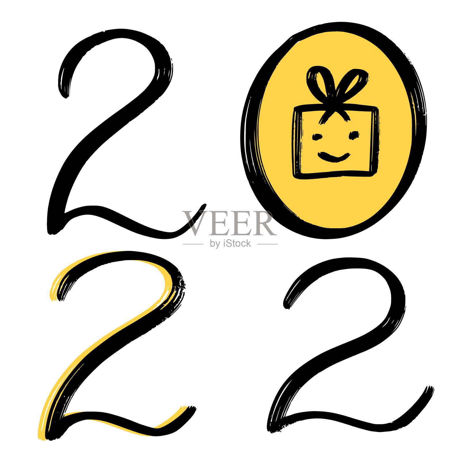 2022年新年书法卡与手画数字。插画图片素材